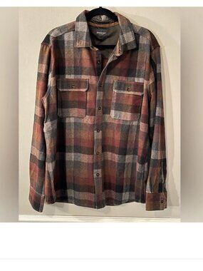 Jeremiah Brown Red Gray Wool Blend Flannel Button Down Shirt Jacket